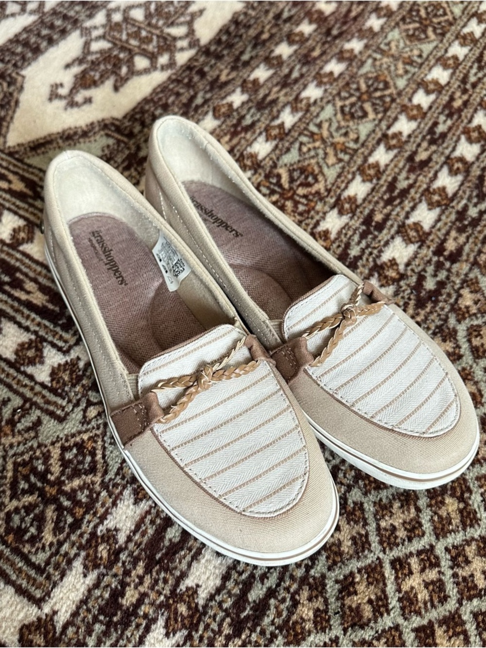 Keds Women's Cream and Tan Slip-On Loafers with Braided Trim